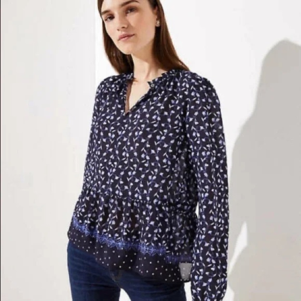 LOFT Plus | Navy & Blue Vine Blouse | Size 18 | NWT